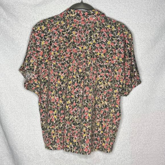 Nine West (M) Floral Button Up Front Tie Collared Short Sleeve Shirt Blouse Top - Picture 9 of 12